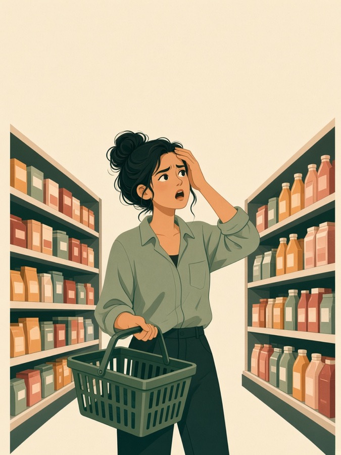Someone lost in a supermarket aisle