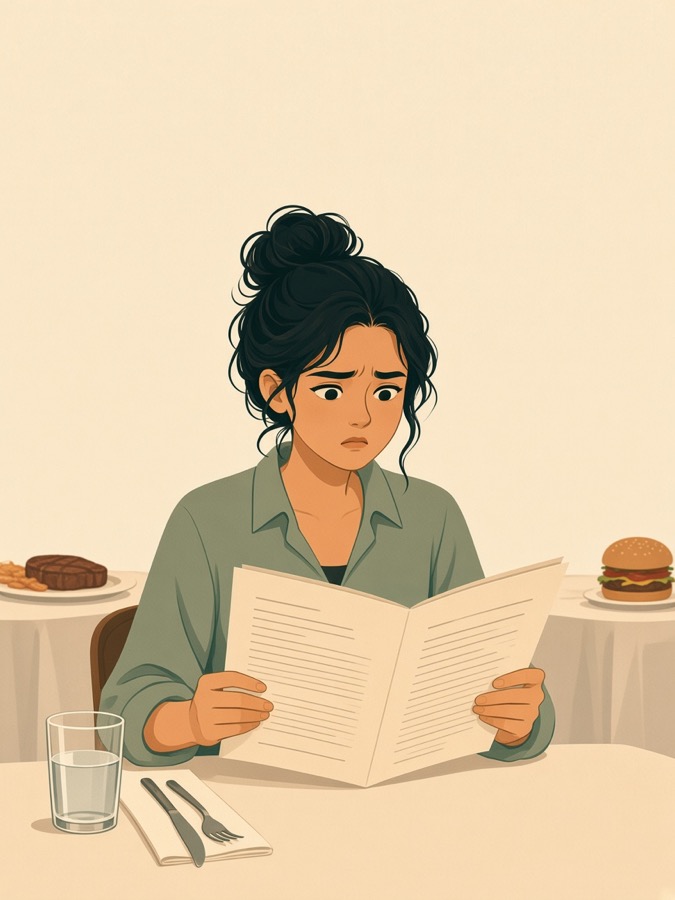 Someone reading a long restaurant menu